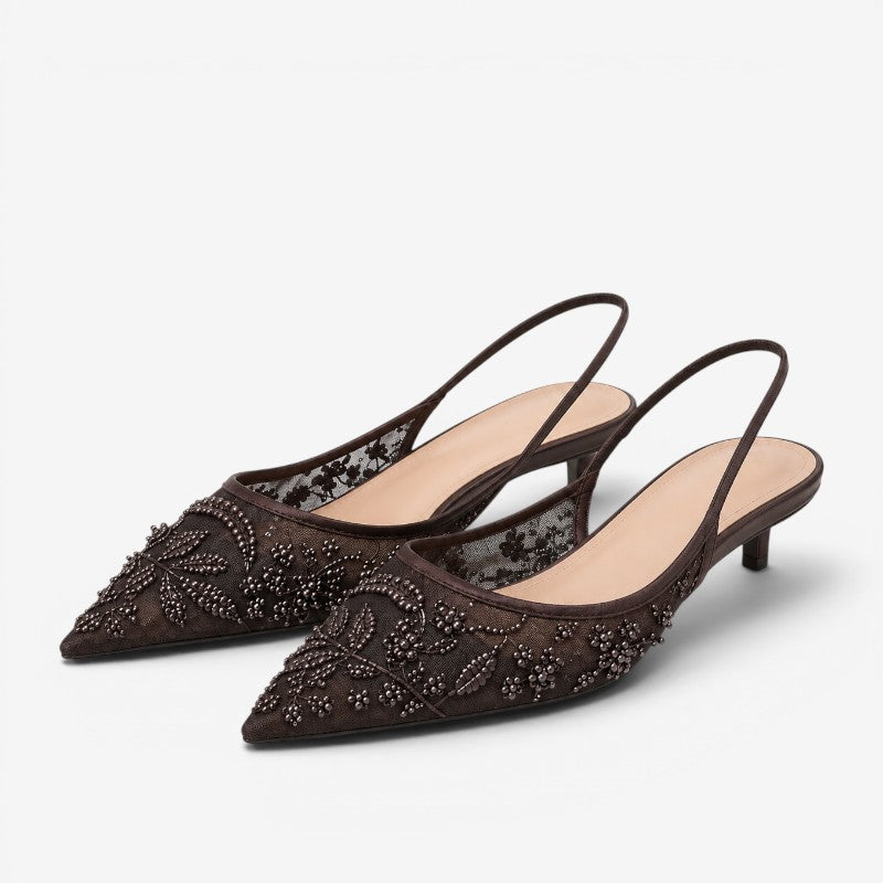 Embroidered Floral Slingback High Heels for Women