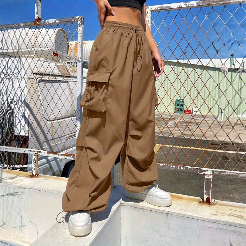 Women's Wide Leg Drawstring Trousers with Side Pockets
