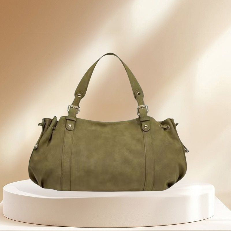 Suede Large Zip Shoulder Handbag