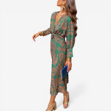 V-Neck Long Sleeve Floral Dress
