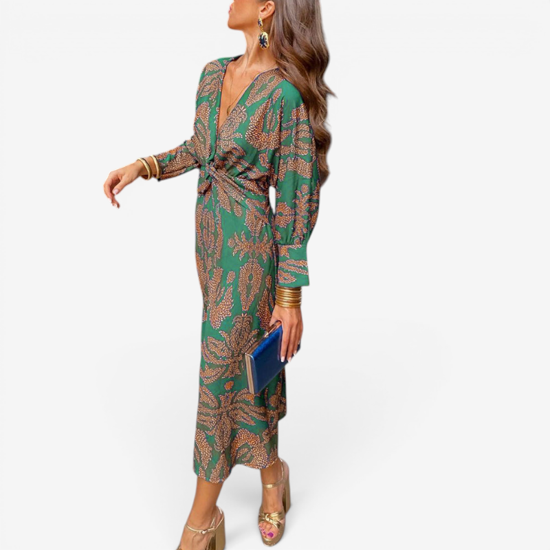 Women's Floral V-Neck Long Sleeve Dress