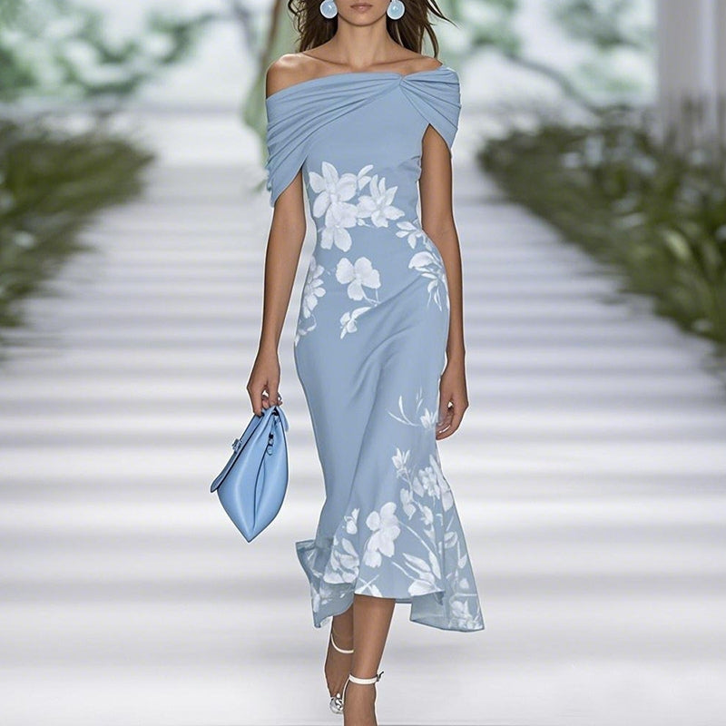 Off Shoulder Floral Slim Dress
