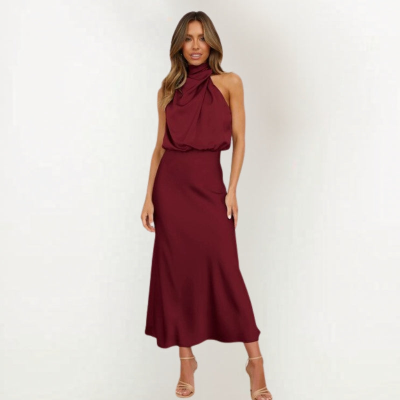 Women's Off-Shoulder High Neck Midi Dress