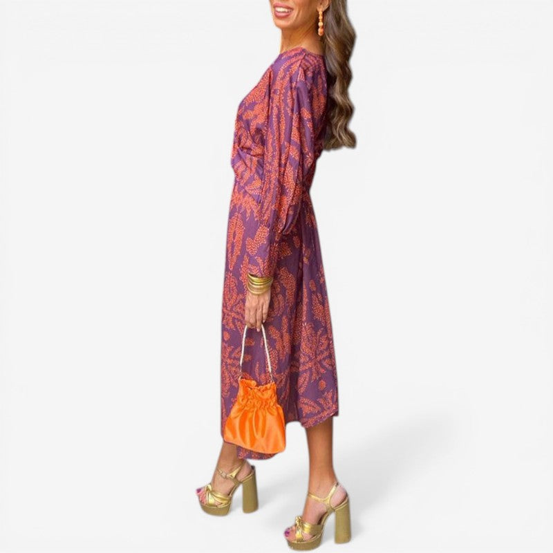 V-Neck Long Sleeve Floral Dress