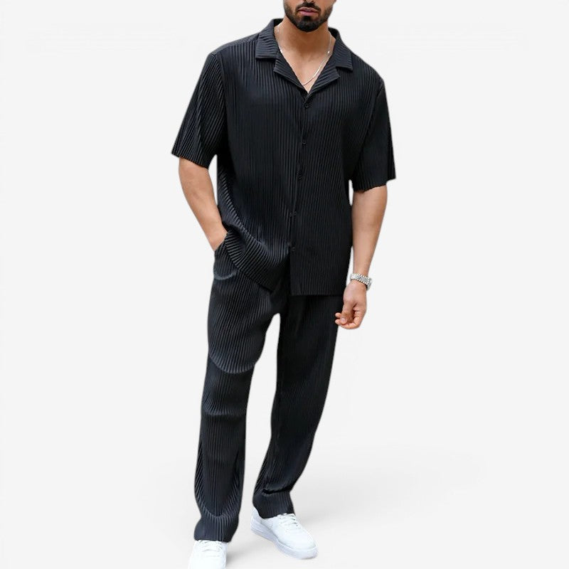 Men's Stylish Two Piece Shirt and Wide Leg Trouser Set