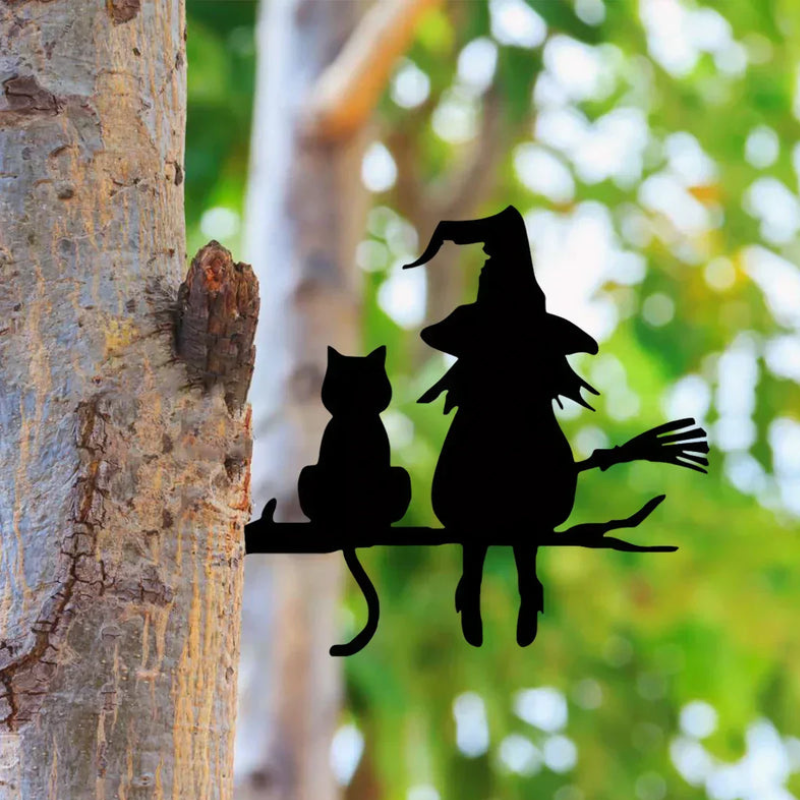 Witch and Cat Garden Silhouette Decor