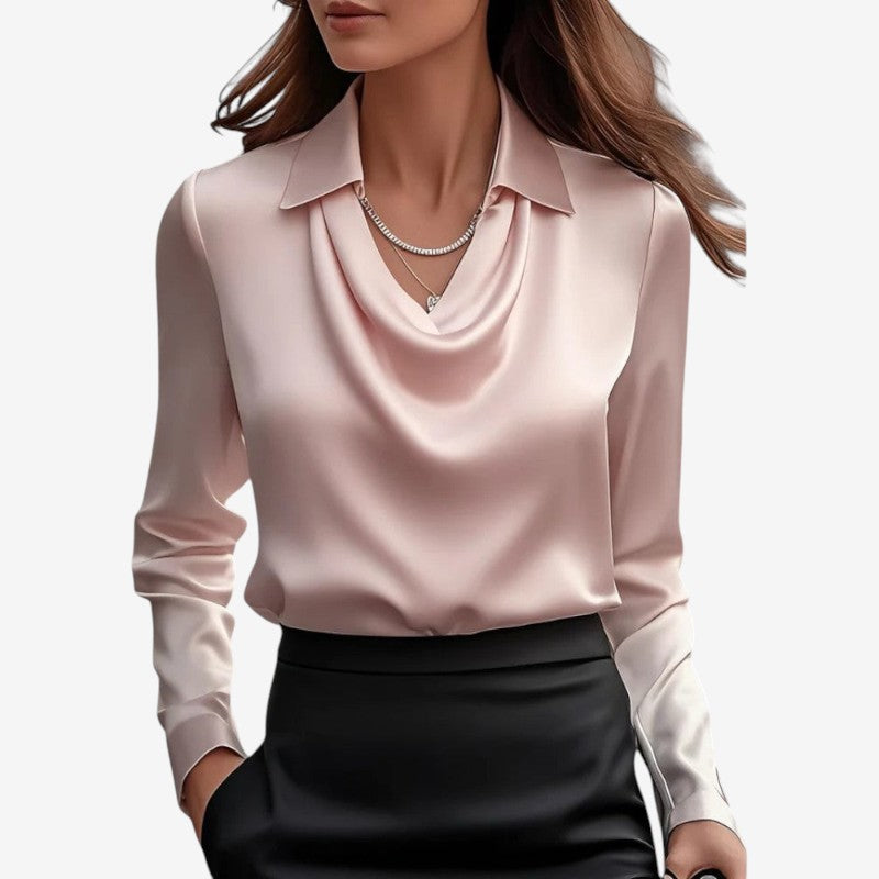 Long Sleeve Draped Collar Blouse