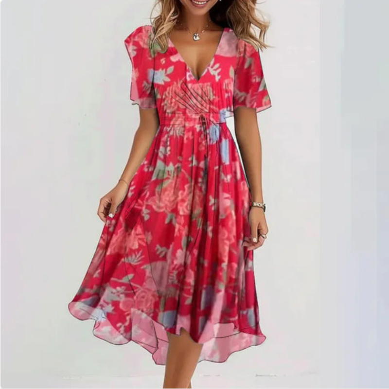 Women's V-Neck Printed Dress
