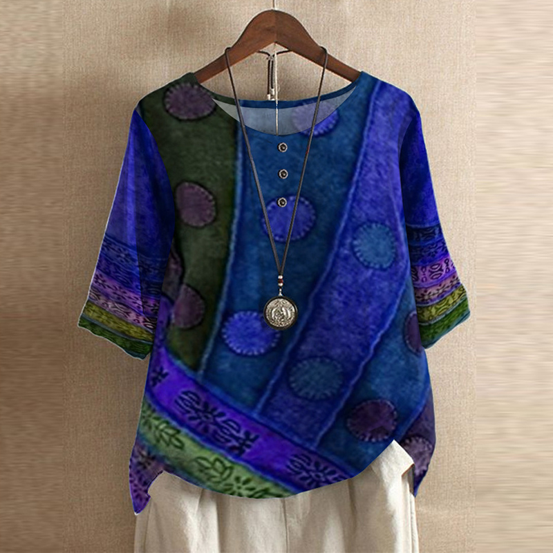 Oversized Floral Print Blouse with O Neck