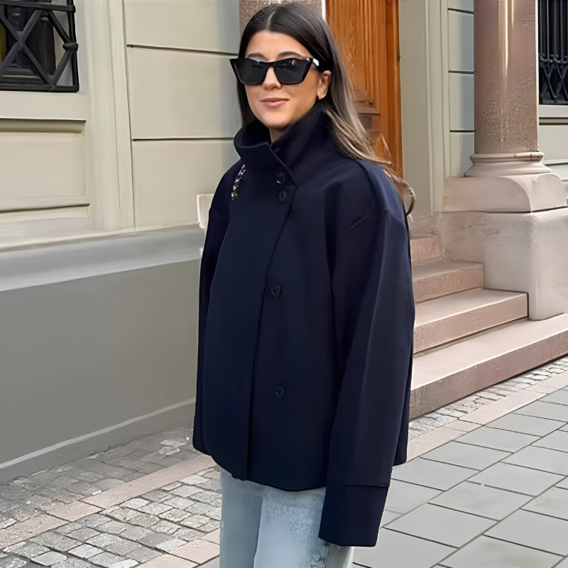 Womens Button Front Stand Collar Coat