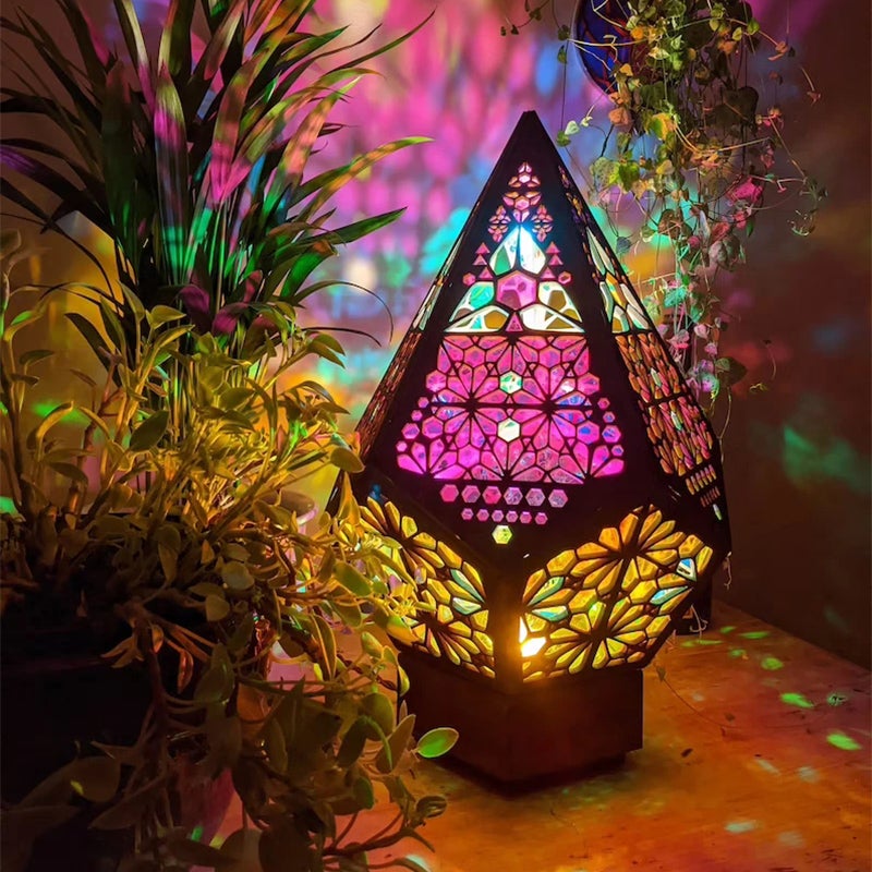 CelestiaBohemian - Bohemian Wooden Star Projector Lamp Colorful LED Star Projection with Handmade Wooden Design | Vibrant Multicolored Glow for Relaxation, Meditation or Home Decor | Eco-Friendly Bohemian Accent for Bedroom or Living Room