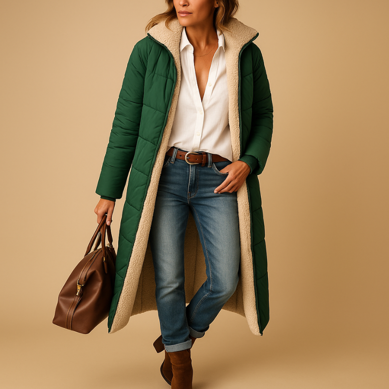 Modern Cut Notched Collar Long Coat