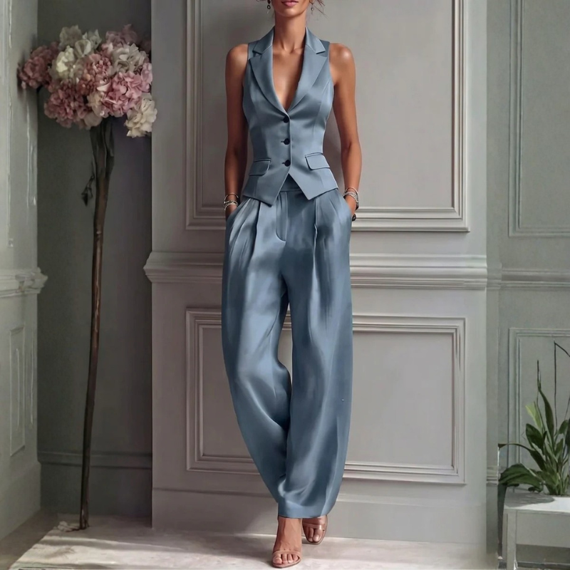 Chic Women's Sleeveless Vest and Wide Leg Pants Set