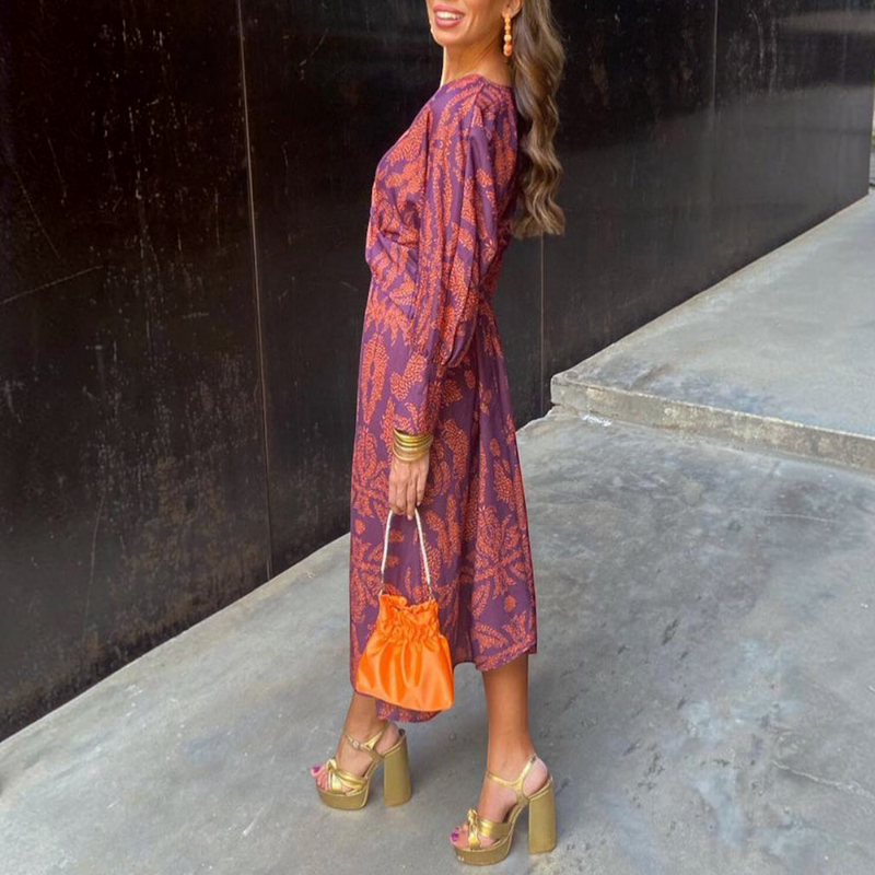Women's Floral V-Neck Long Sleeve Dress