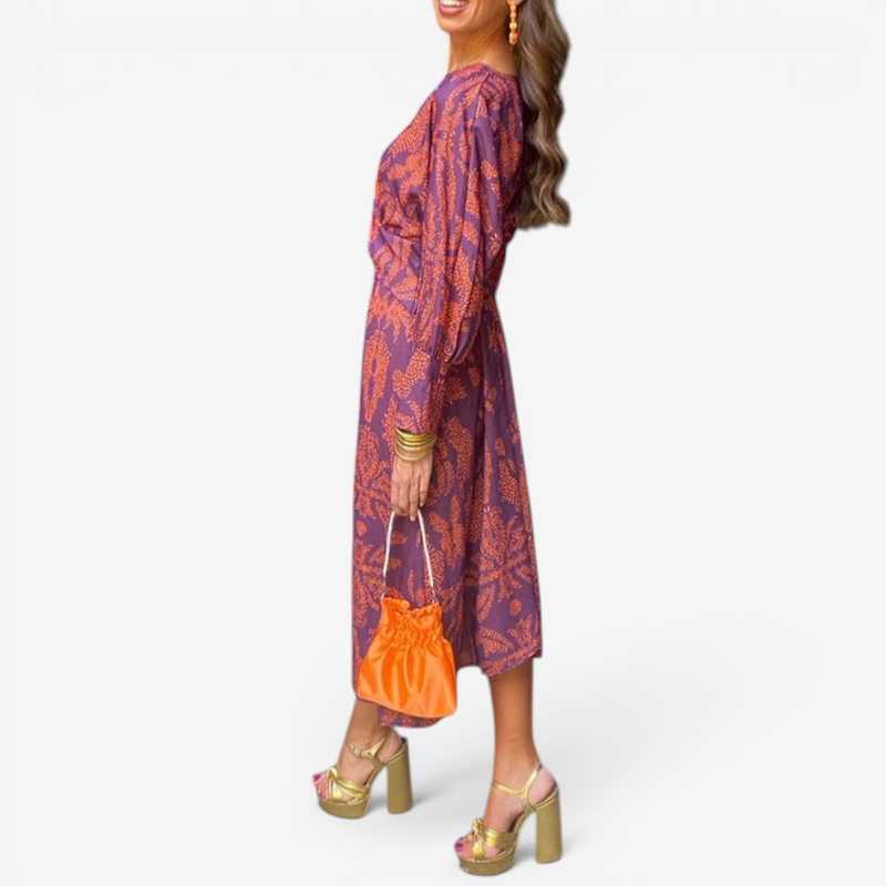 Women's Floral V-Neck Long Sleeve Dress