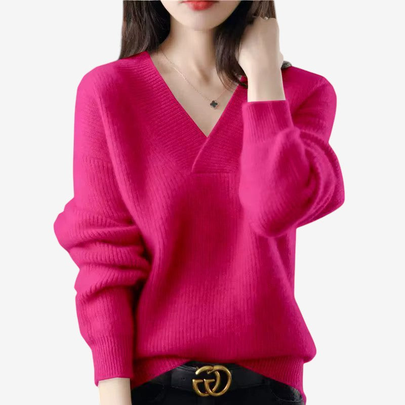 Premium Women's V Neck Ribbed Sweater