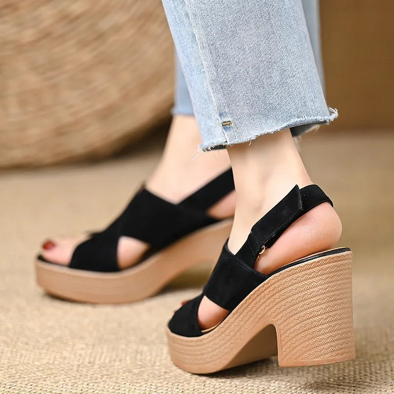 Block Heel Cross Strap Sandals