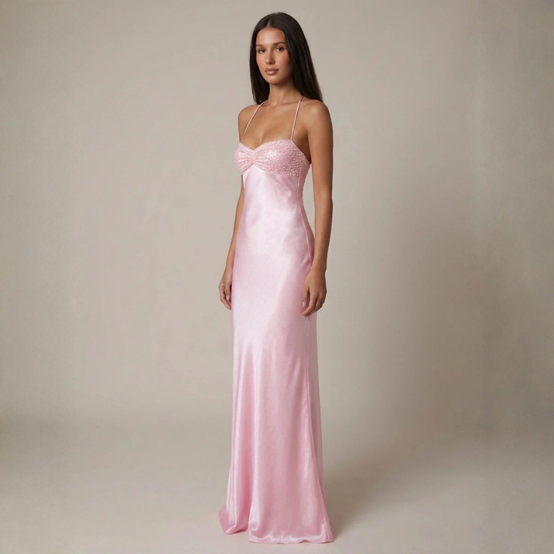 Elegant Women's A-Line Maxi Dress with Spaghetti Straps