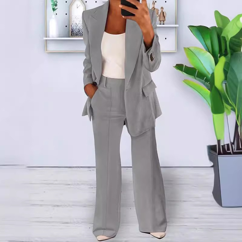 One-Button Blazer Trouser Suit Set