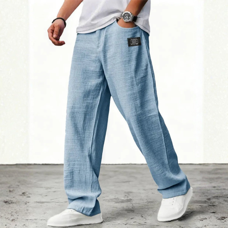 Men's Relaxed Fit Wide Leg Trousers with Pockets