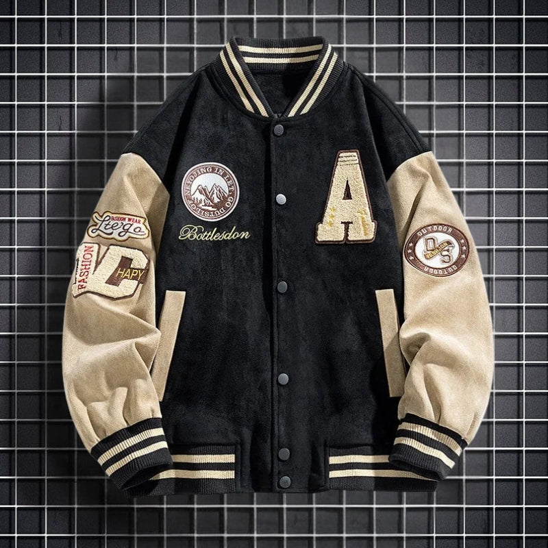 Men's Long Sleeve Button Front Bomber Jacket with Pockets