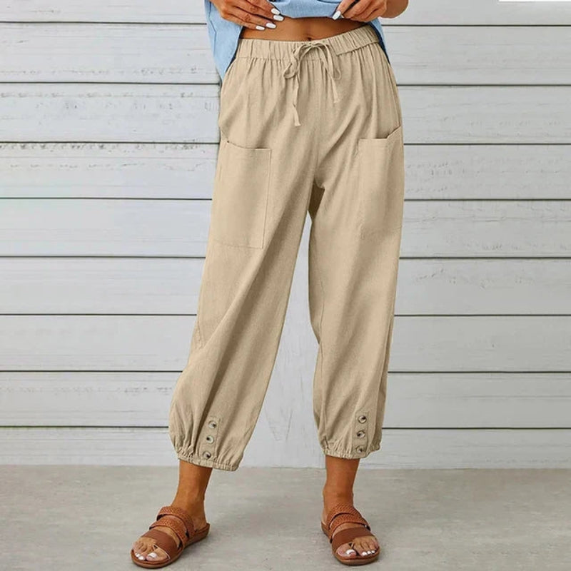 Women’s High-Waisted Drawstring Trousers with Pockets