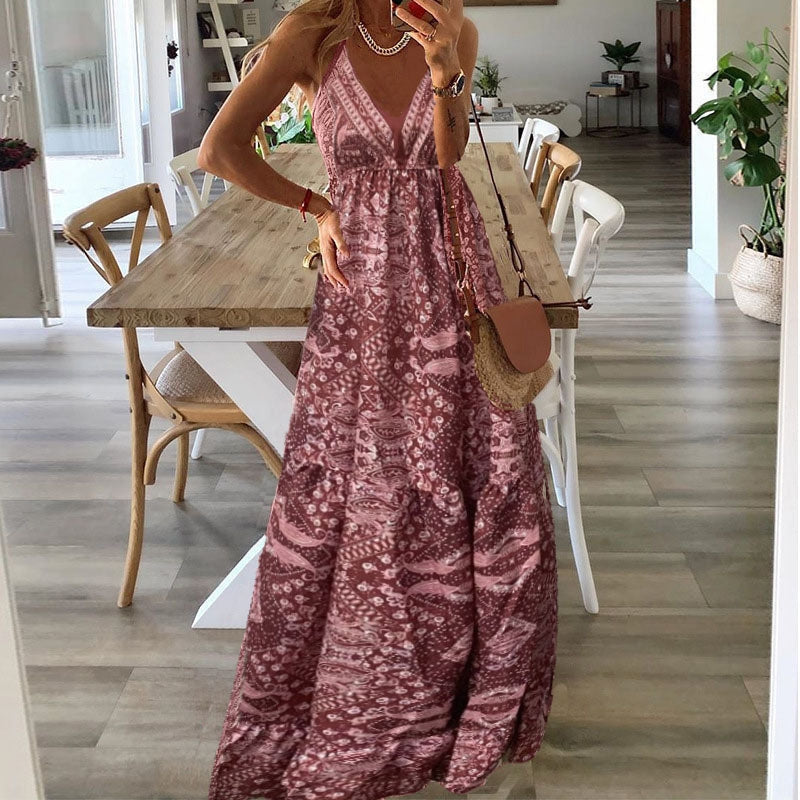 Women’s Long Draped V-Neck High Waist Dress