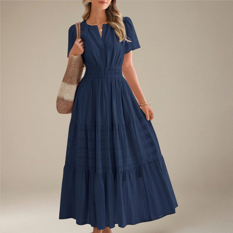 Women's Wrap Waist Midi Dress with Short Sleeves