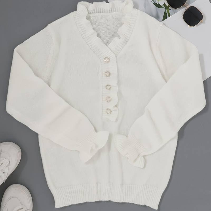 Women’s Ruffled Front Blouse with Decorative Buttons