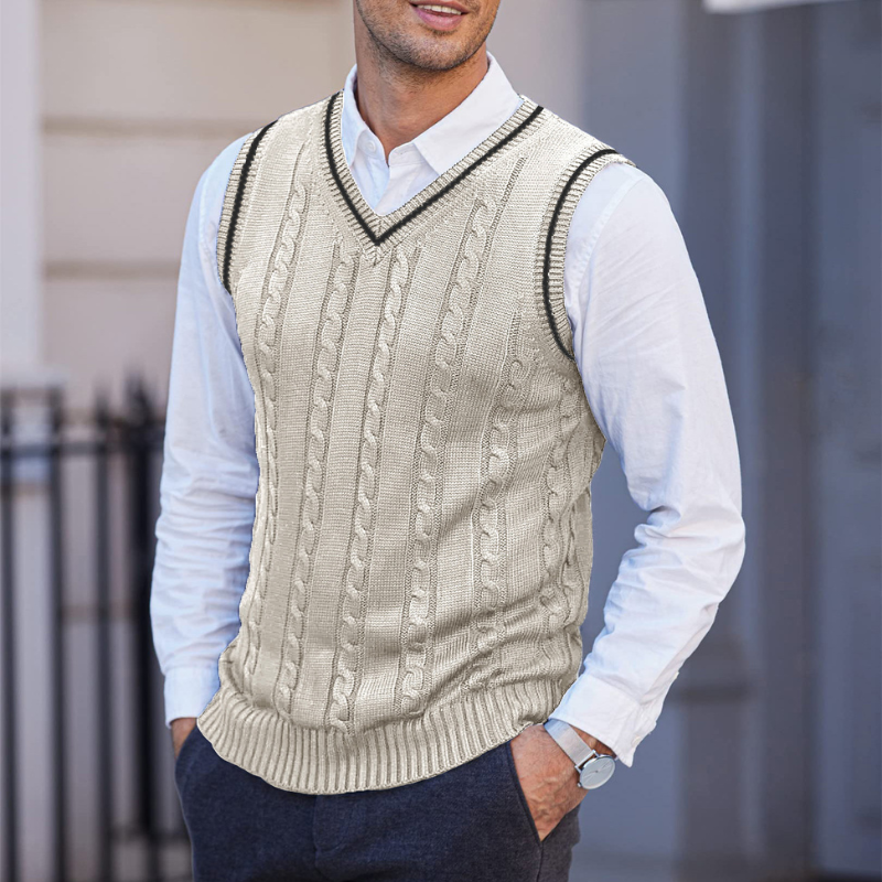 Men's Ribbed V Neck Sleeveless Vest with Tailored Fit
