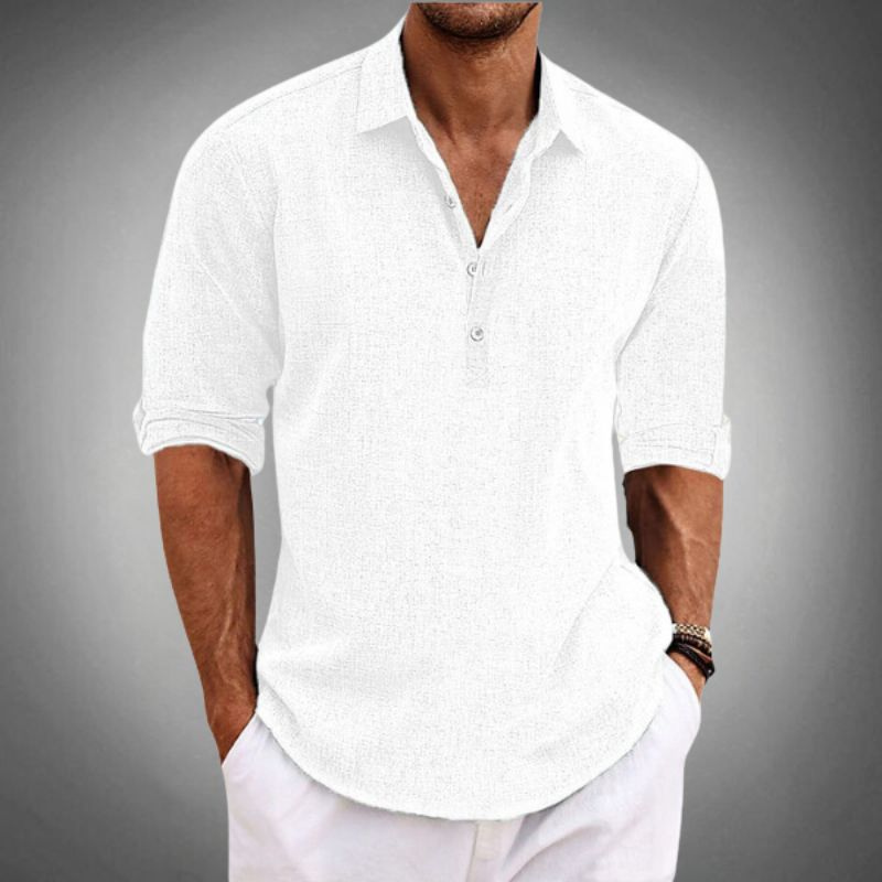 Men's Long Sleeve Button Down Shirt with Turn Down Collar