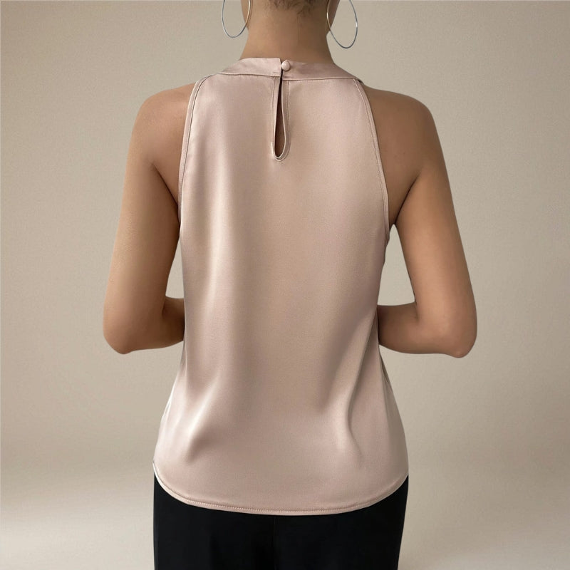 Women's Sleeveless Satin Draped Pleated Blouse