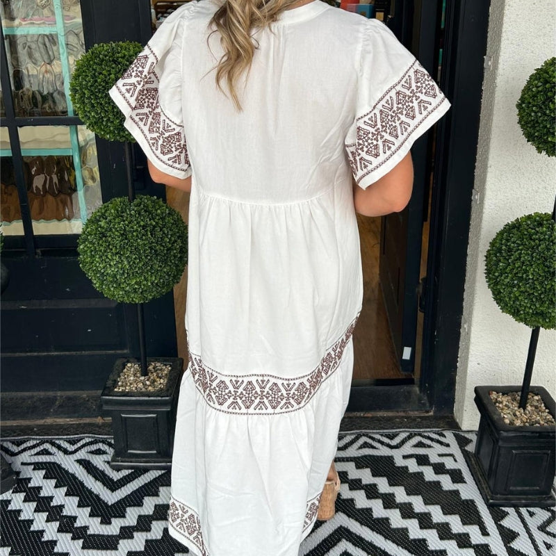 Women’s Printed V-Neck Midi Dress