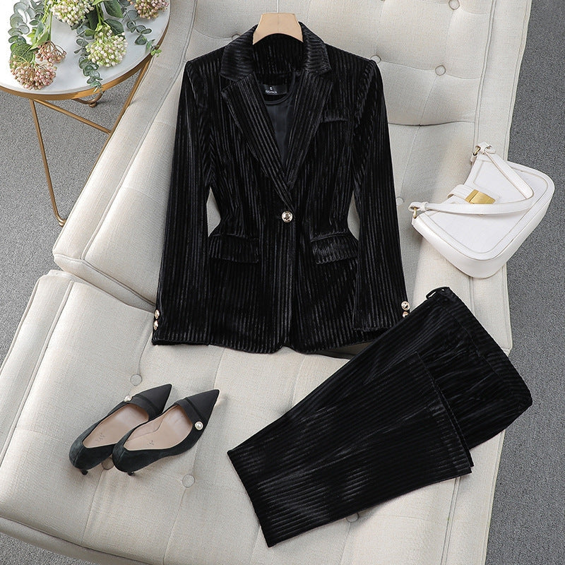 Women's Two Piece Blazer and Straight Leg Trousers Set