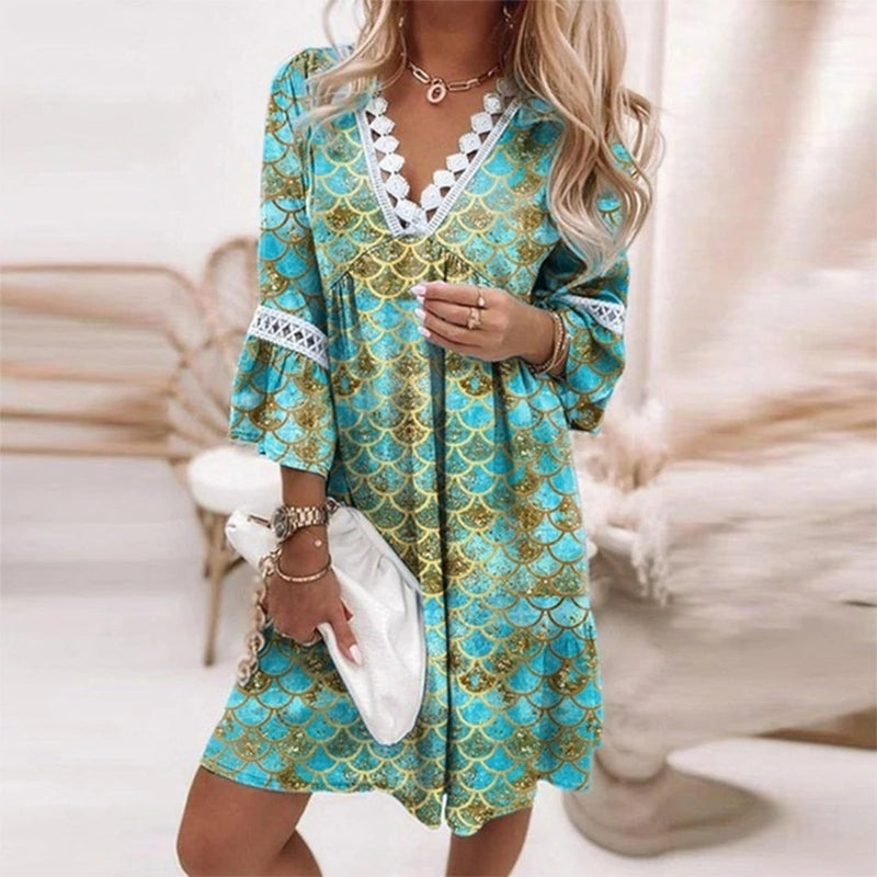 Women's Floral Print V-Neck Mini Dress