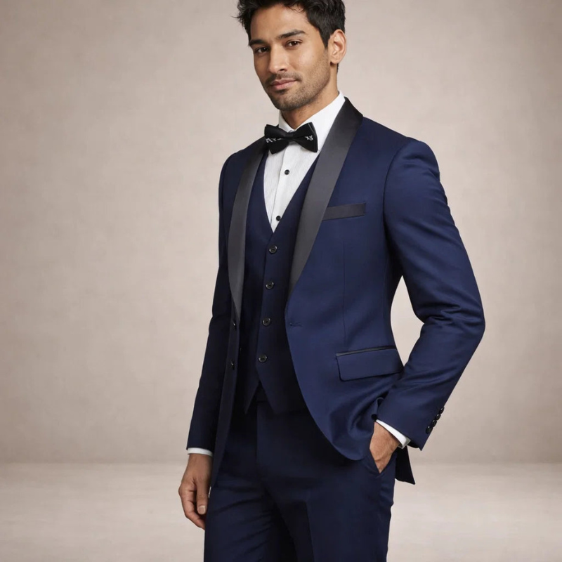 Men's Slim Fit Three Piece Suit with Blazer and Straight Leg Trousers
