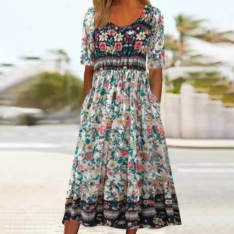 Women’s Printed Square Neck Midi Dress
