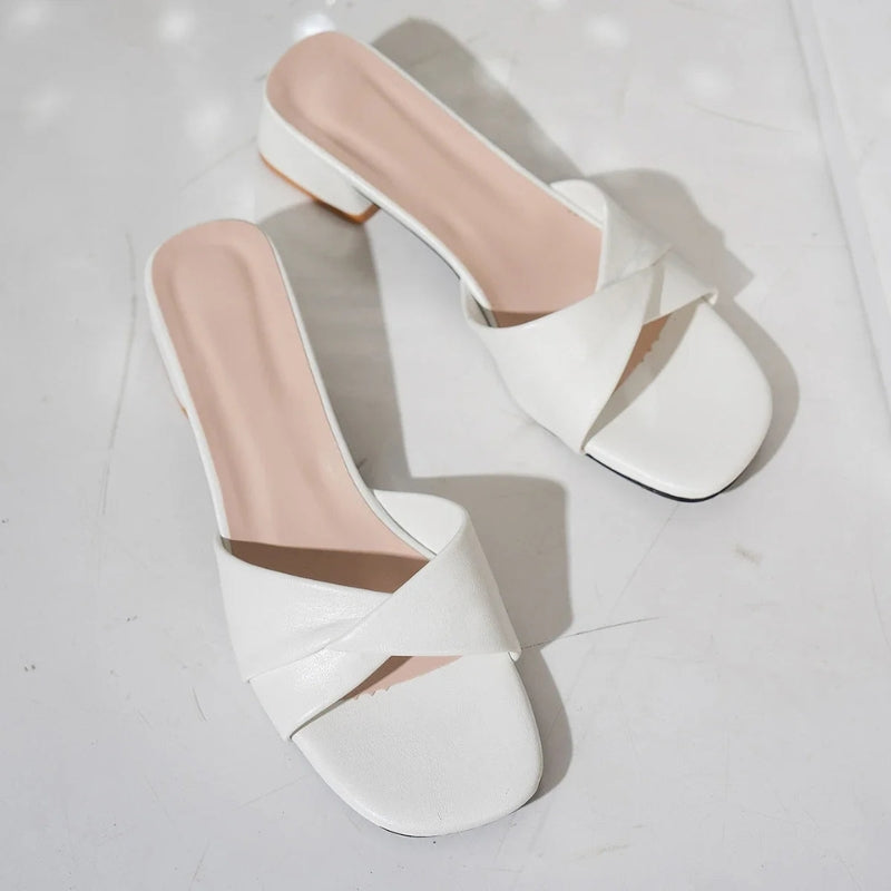 Women's Square Heel Open Toe Sandals with Smooth Finish