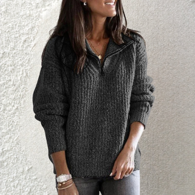 Women’s Long Sleeve Zip-Up Ribbed Sweater