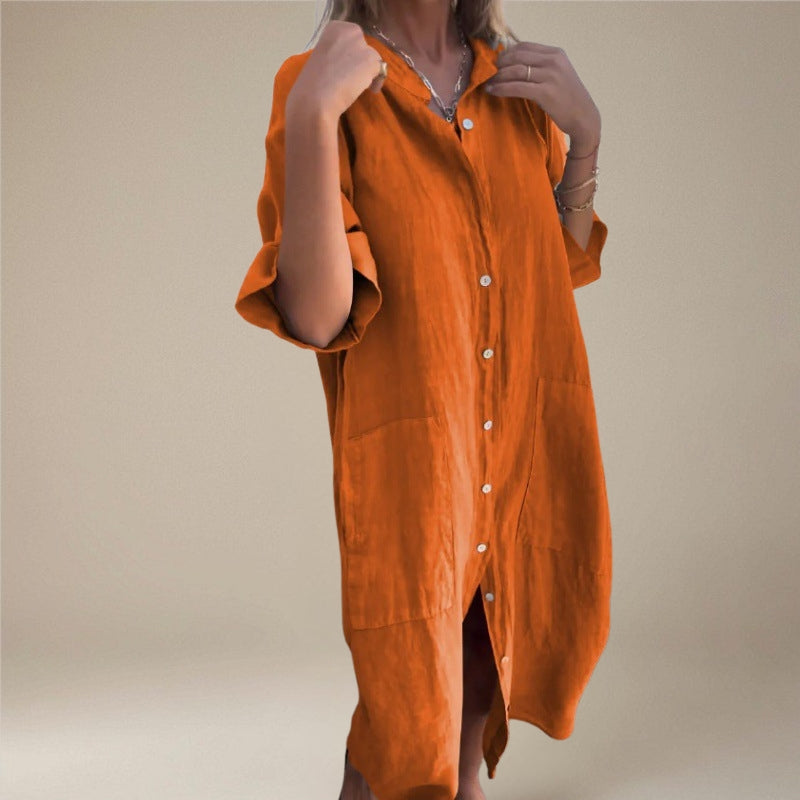 Women's Long Sleeve Button-Down Midi Dress