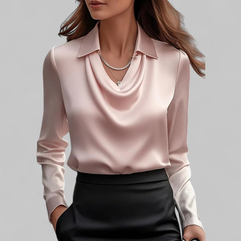 Long Sleeve Draped Collar Blouse