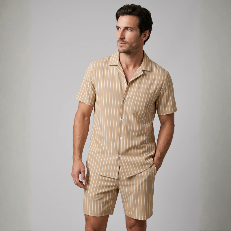 Men's Stylish Striped Shirt & Shorts Set