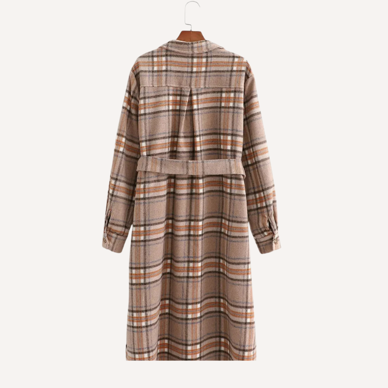 Women's Plaid Overcoat with Belted Waist