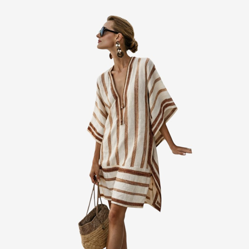 Women's V Neck Bohemian Print Midi Dress