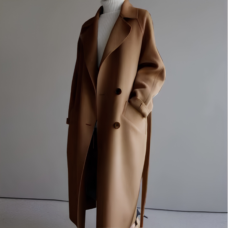 Chic Women's Long Sleeve Overcoat with Button Front