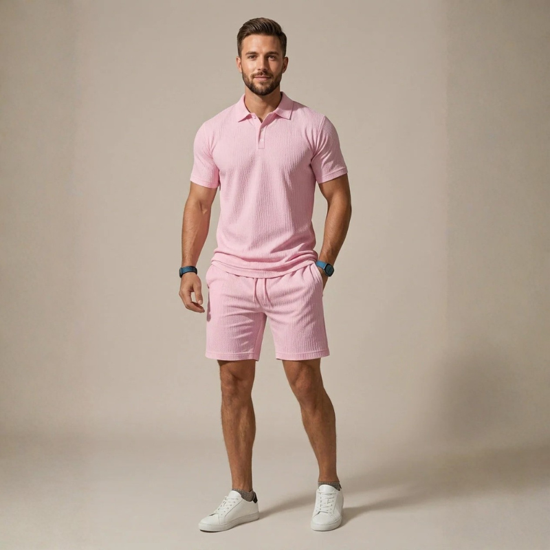 Men's Polo Shirt and Drawstring Shorts Set