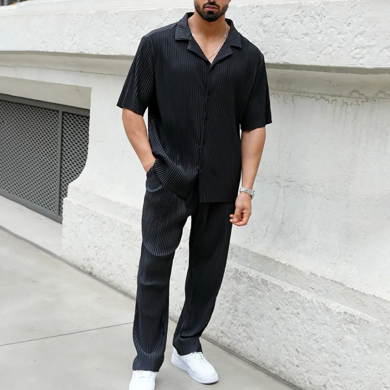Men's Stylish Two Piece Shirt and Wide Leg Trouser Set