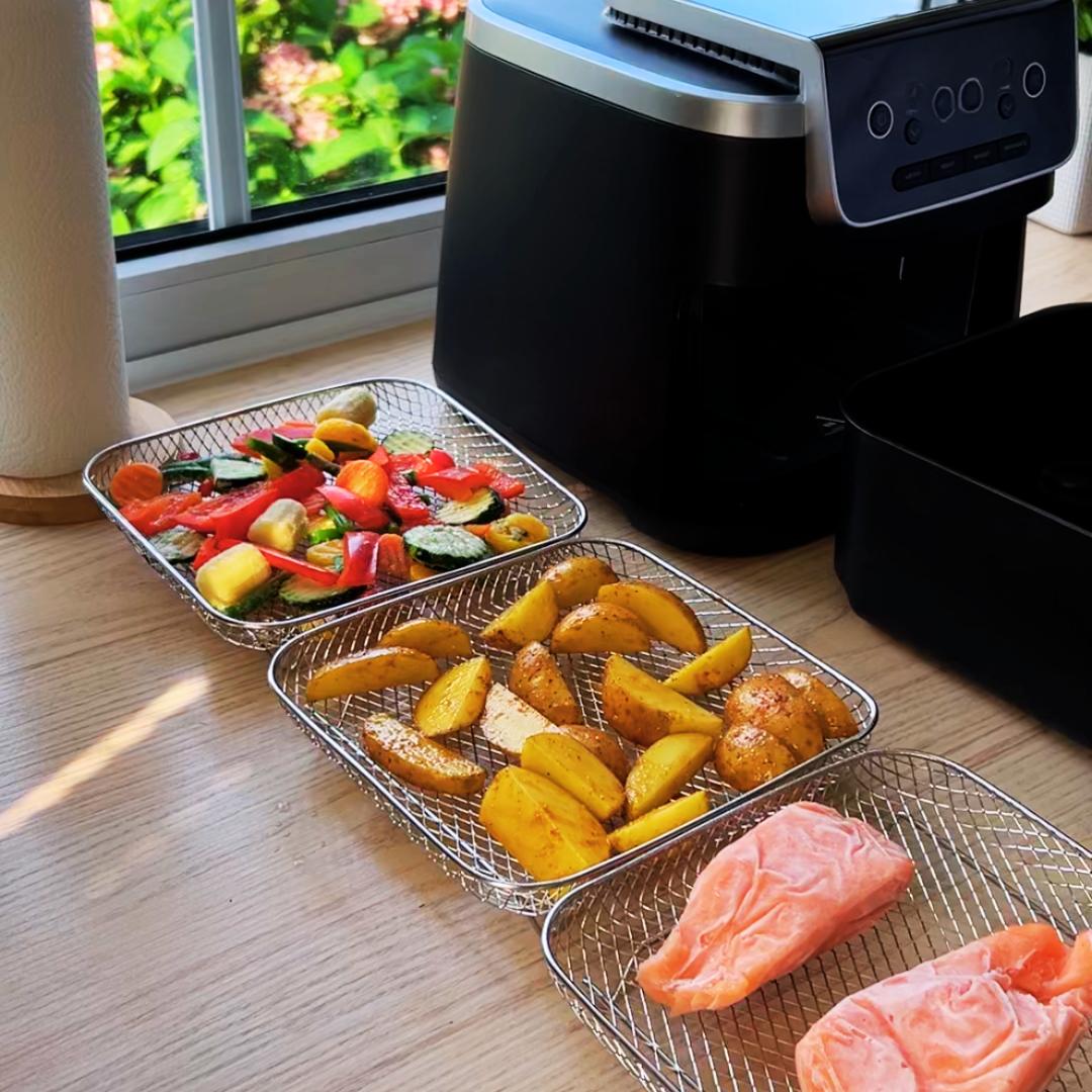 AirCrisp - Stackable Air Fryer Baskets Space-Saving Design for Cooking Multiple Items at Once | Durable Stainless Steel with Non-Stick Surface | Easy-to-Clean Dishwasher-Safe Accessory for Air Frying, Dehydrating, or Baking