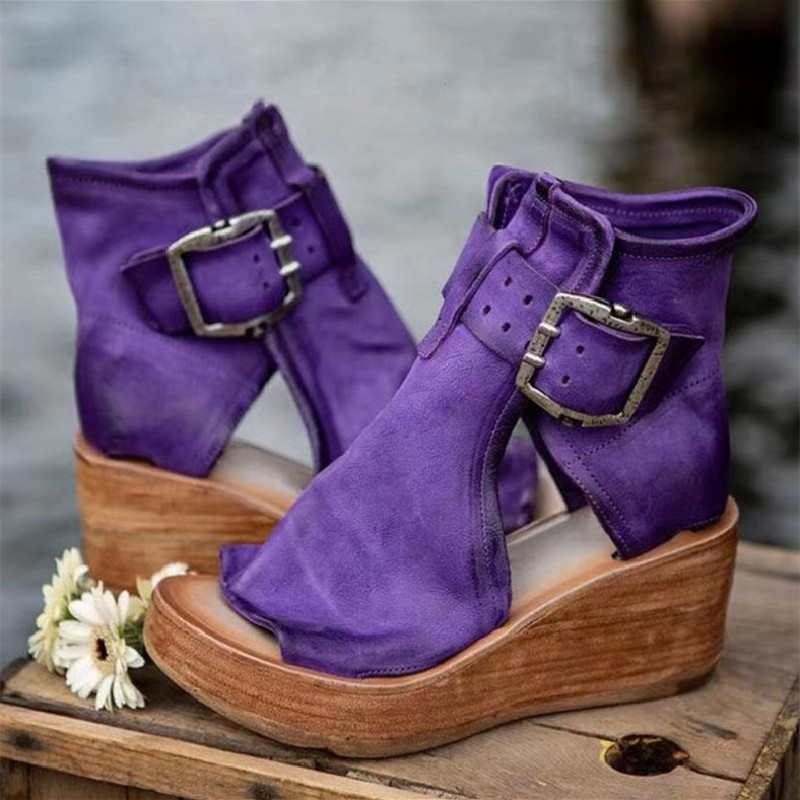 Women's Peep Toe Platform Sandals with Adjustable Buckle