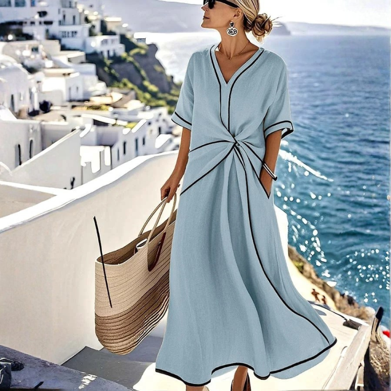 Elegant Women's V Neck Twist Front Maxi Dress
